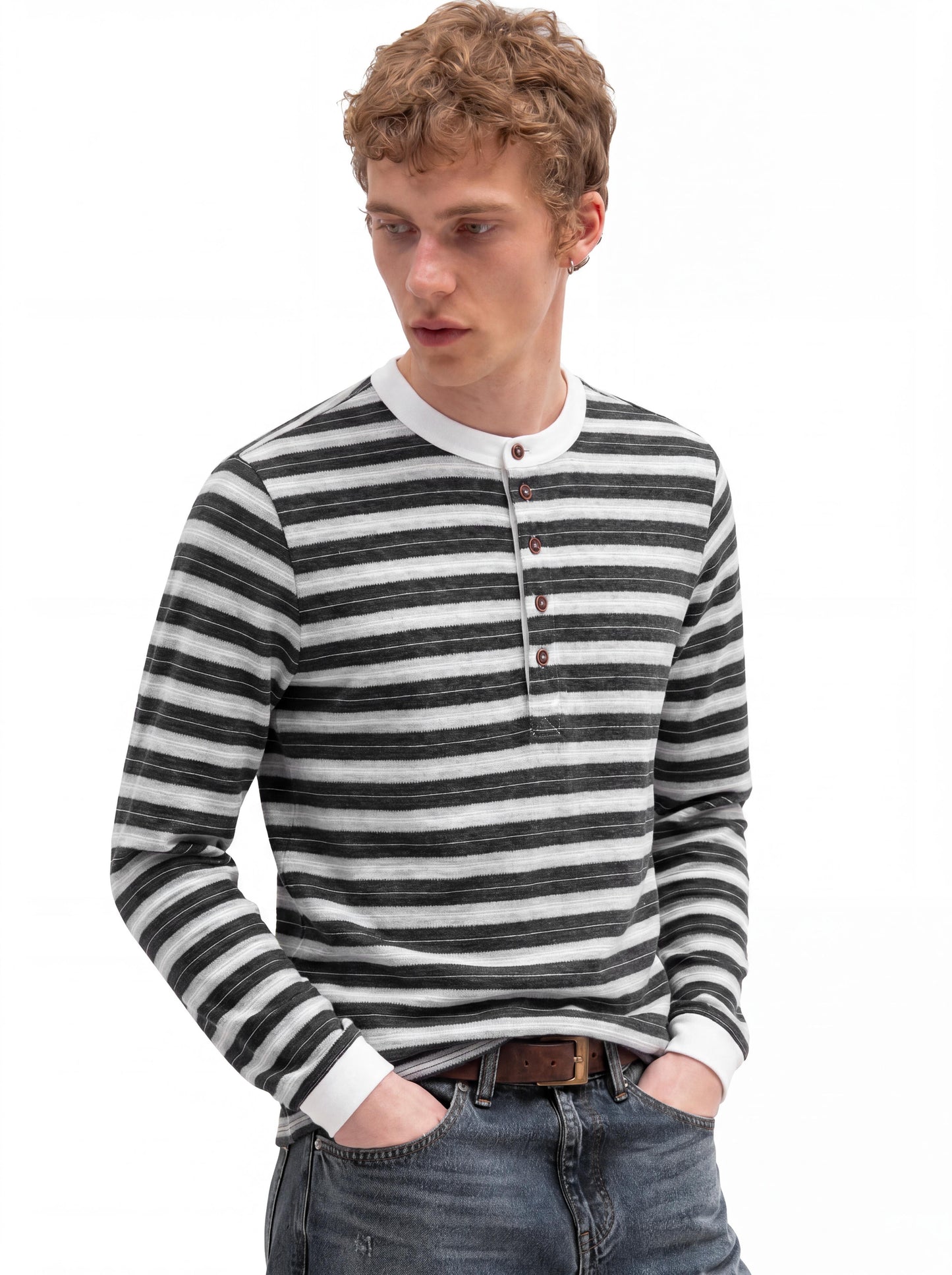 RAW STRIPE HENLEY LONG-SLEEVE