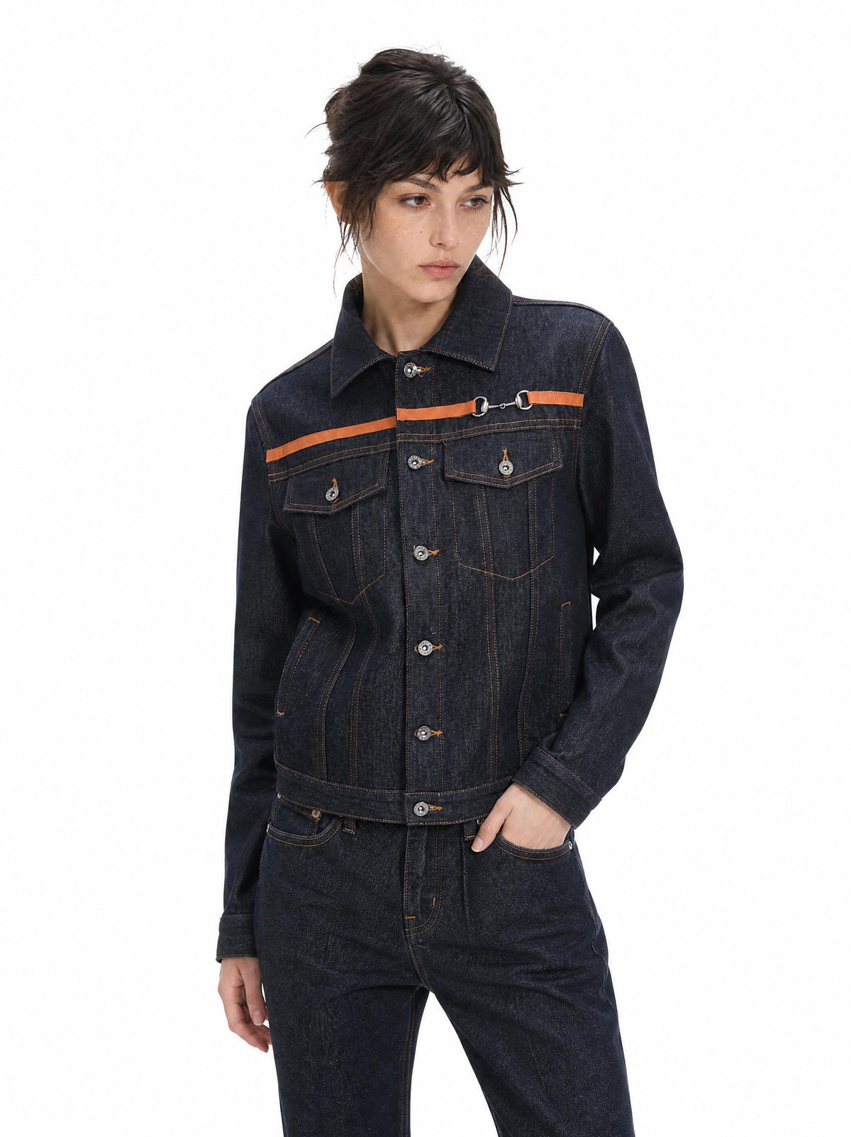 SNAFFLE STRAP RAW DENIM JACKET