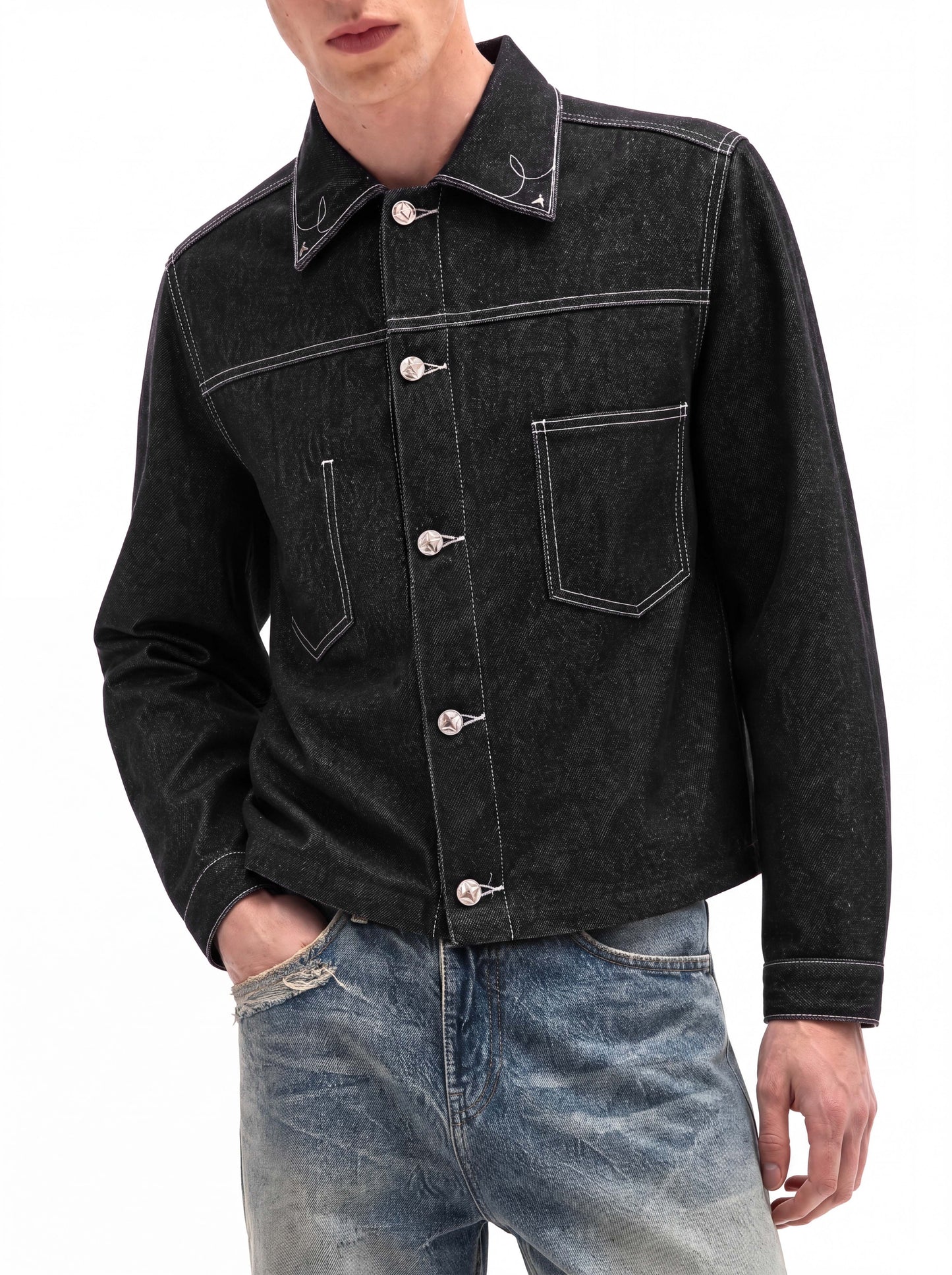 CONTRAST STITCH DENIM JACKET