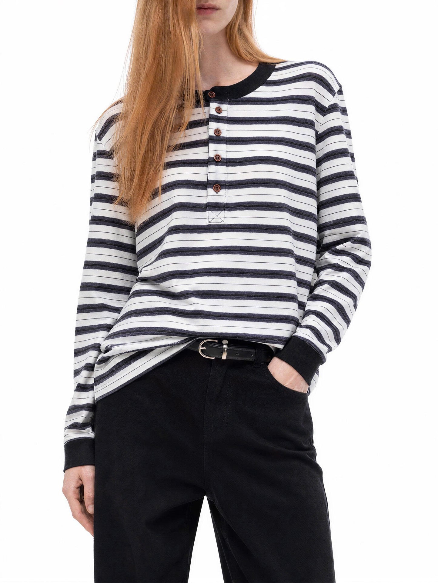 RAW STRIPE HENLEY LONG-SLEEVE