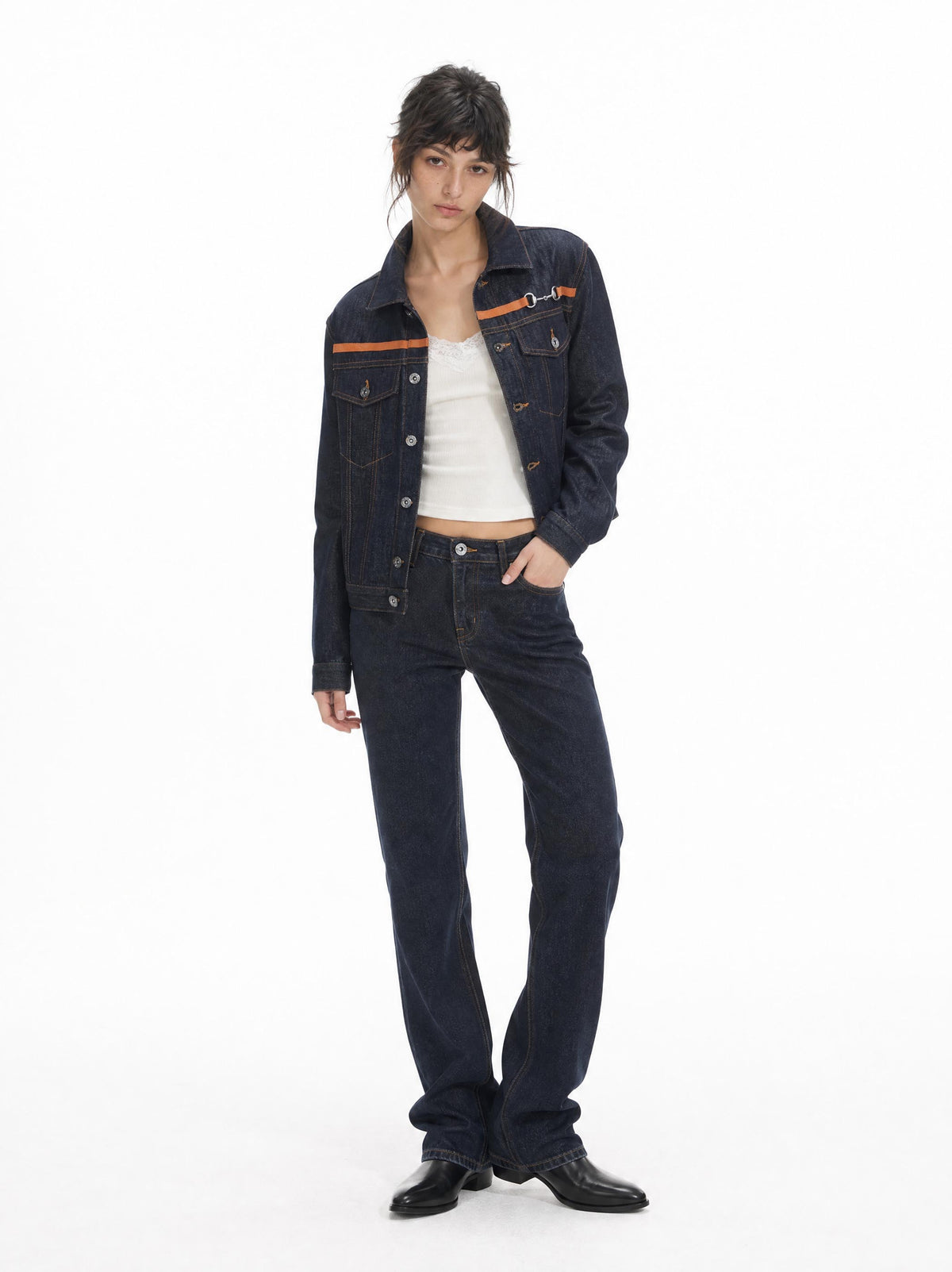 SNAFFLE STRAP RAW DENIM JACKET