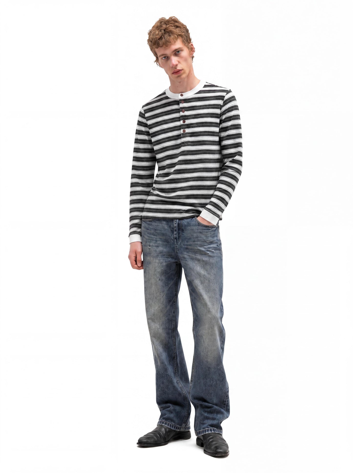 RAW STRIPE HENLEY LONG-SLEEVE