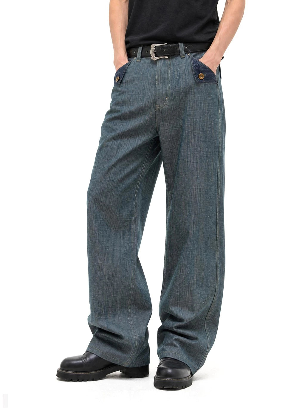 CONTRAST POCKET JEANS PANTS