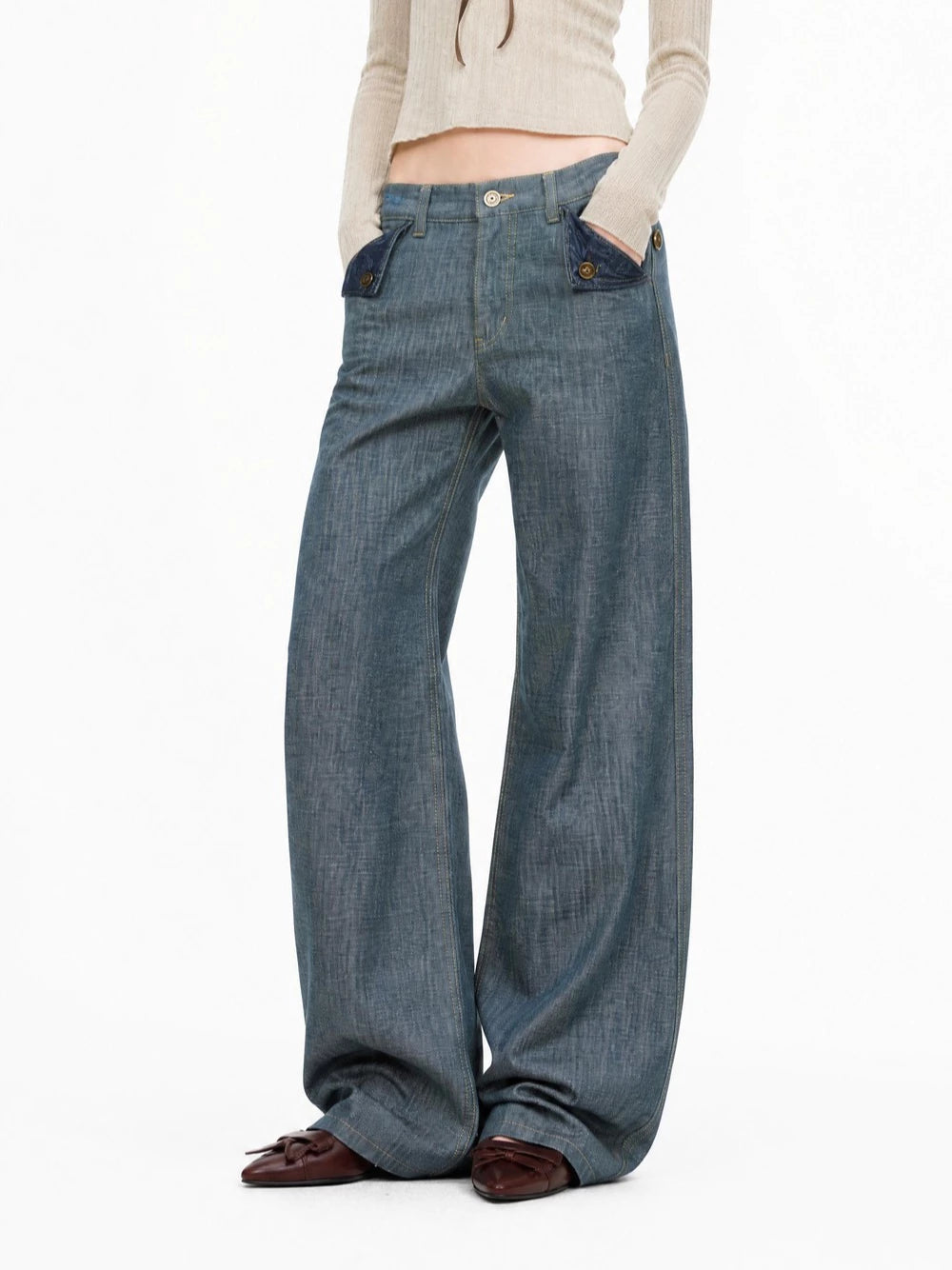 CONTRAST POCKET JEANS PANTS