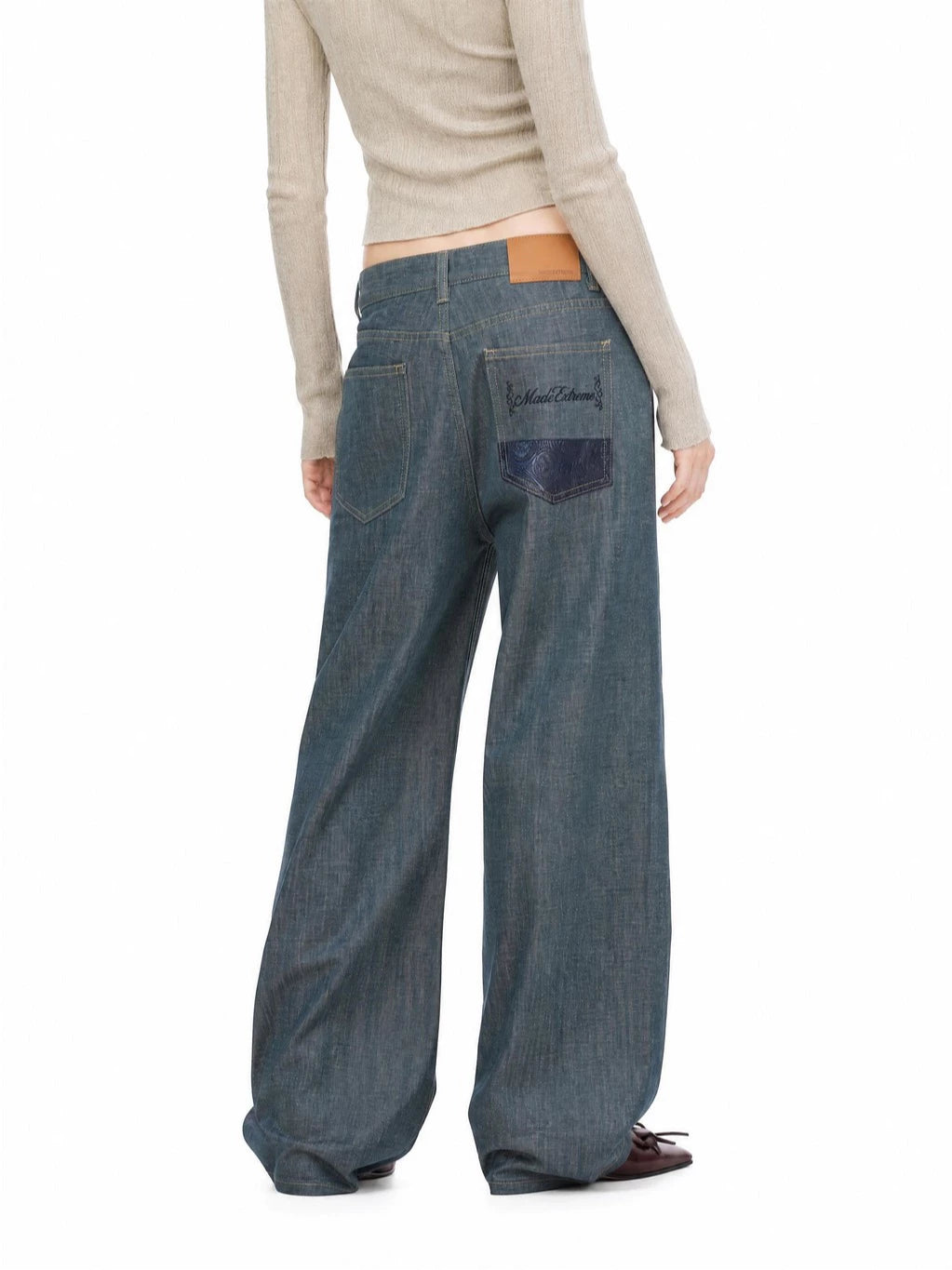 CONTRAST POCKET JEANS PANTS